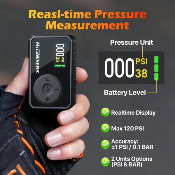 MEGAWHEELS Mini Bike Pump, Portable Bike Pump with Presta and Schrader Valve, 150/120PSI Bicycle Pump with Gauge, Auto Stop, Fast Inflation for City Bike, Road Bike, Mountain Bike