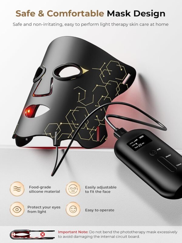 FDA-Cleared Red Light Therapy for Face & Neck, Rechargeable 7-in-1 LED with 850nm & 660nm NIR, Hands-Free Silicone for Anti-Aging, Wrinkle Reduction & Sensitive Skin During Yoga or Work