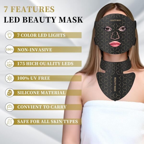 Red Light Therapy Mask for Face & Neck – 4 Light Modes with 850nm NIR, Red, Yellow & Blue LED Light Therapy, 2600mAh Rechargeable LED Face Mask for Anti-Aging, Skin Firming & Radiant Glow at Home