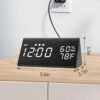 7 Digital Alarm Clock, with Wooden Electronic LED Time Display, 3 Alarm Settings, Humidity & Temperature Detect, Wood Made Electric Clocks for Bedroom, Bedside (Black)