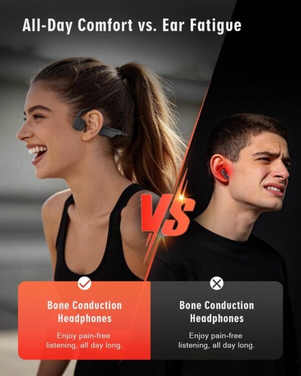 Bone Conduction Headphones, 14H Playtime Bluetooth 6.0 Open-Ear Earbuds with Mic, IPX5 Waterproof Lightweight Headset, Wireless Sport Earphones for Running, Cycling, Gym Workouts(Black