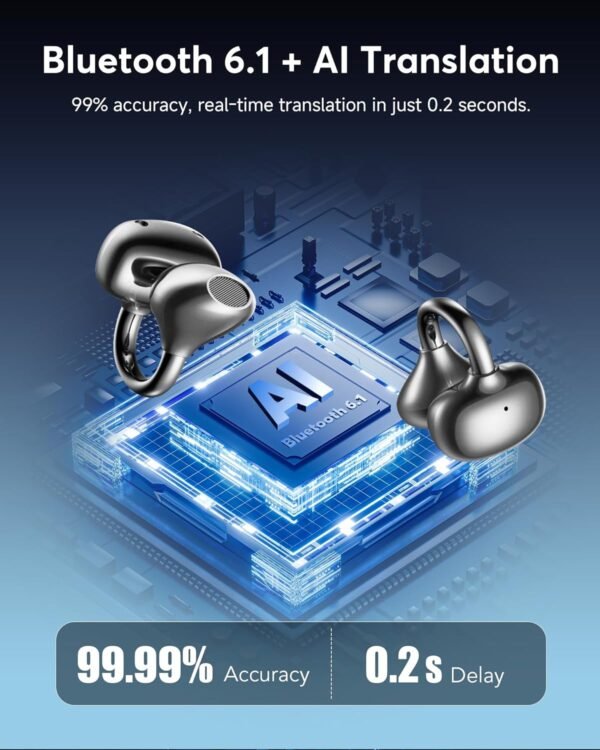 AI Translation Earbuds Real Time 198 Languages 80H Playtime Translator EarBuds Audifonos Traductores Inglés Español Wireless Earphones Bluetooth Headphones for Travel Business Meeting Learning Black
