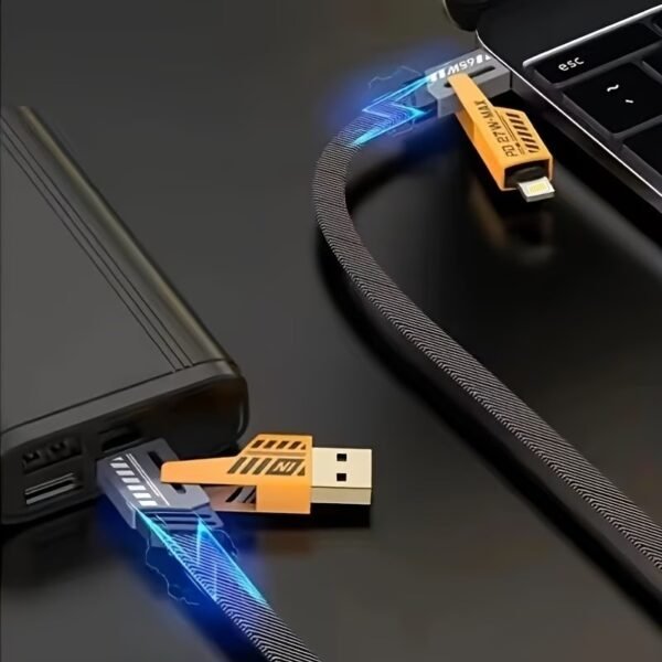 [Upgraded 2.0] 4-in-1 USB C Cable 60W 5FT Compatible with Lightning Cable [Fast Charging & Data Transfer] Flat Braided Multi Charger Cord Combo with L/USB C/A Port for iPhone/iPad & All Devices