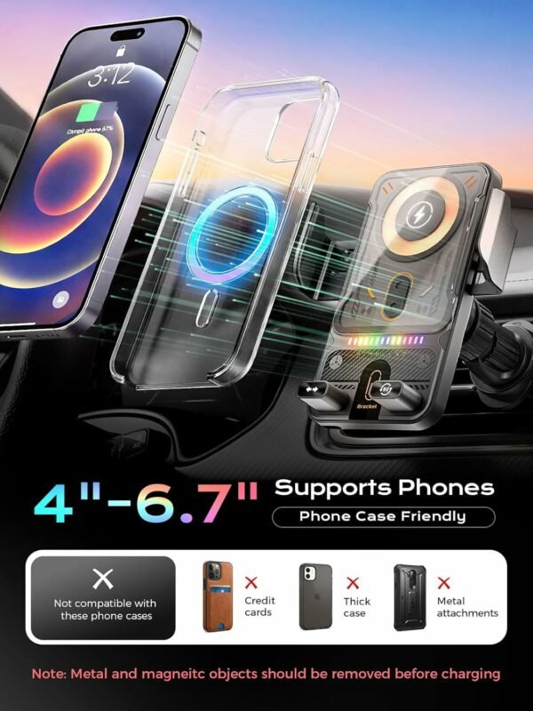 Phone Holders for Car, Cell Phone Mount 15W Wireless Car Charger with Induction Opening and Closing Air Vent Phone Stand with Smart Screen Rotation for Car Truck Accessories iPhone Samsung