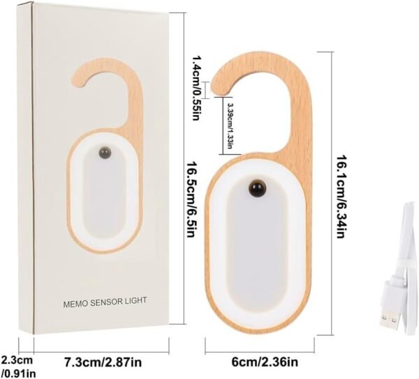 Hotel Door Sign Night Light with Motion Sensor, Reusable Message Board Doorknob Lamp, Wooden Finish LED Light for Bedroom Bathroom, Rechargeable Hook Design, 1-Pack