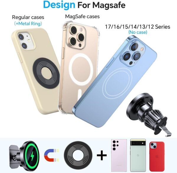 LISEN for 15W MagSafe Car Mount Charger,MagSafe Charger,Wireless Car Charger,Magnetic Phone Holder for Car,Phone Holders for Your Car Accessories for Women Men Jeep Ford F150 for iPhone 17-12,Samsung