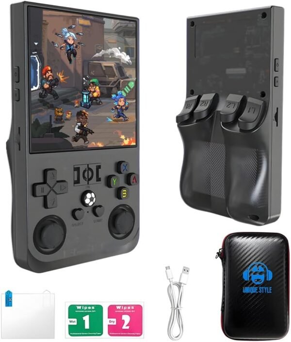 R36S Retro Handheld Game Console, 64GB Built-in Games, Save & Load Function, 3.5" IPS Screen, Portable Emulator Gaming Console for Travel, Adults & Kids (Purple R36s 3.5")
