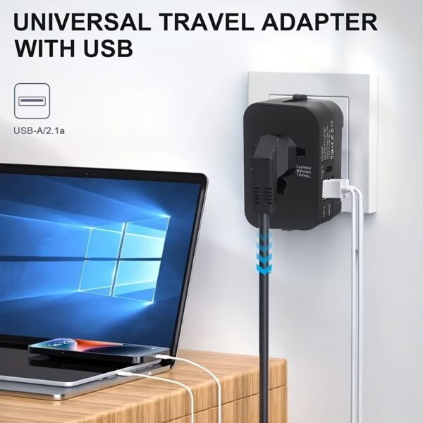 Travel Adapter with USB, Universal All in One Worldwide Travel Adapter Power Converters Wall Charger AC Power Plug Adaptor with 2 USB Ports Charging Ports for USA EU UK AUS