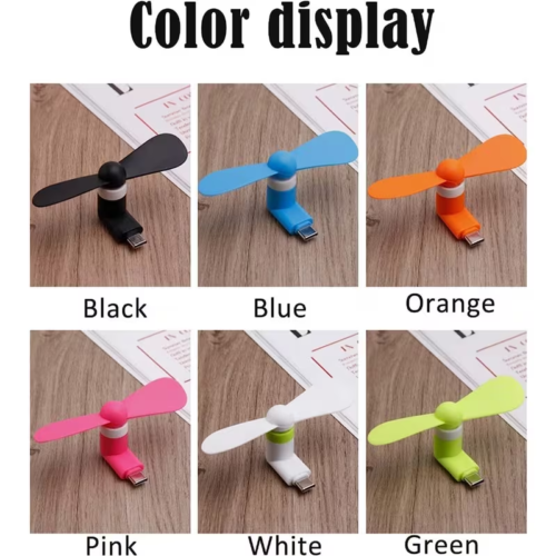 Mini Cell Phone Fan Pack, 2-in-1 Fan Compatible for iPhone, iPad, Android Smartphone,Tablet Fit for Type C/Lightning Port Colorful and Powerful Cell Phone Summer Accessories