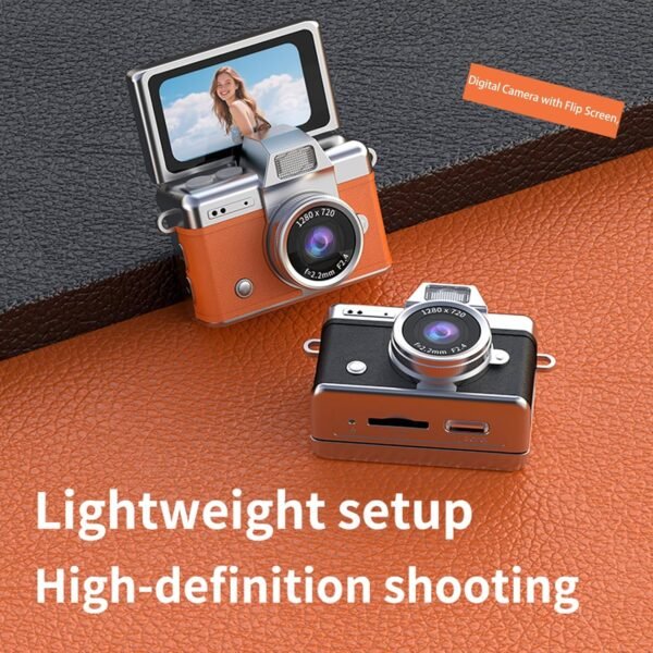Digital Camera with Flip Screen, Retro Y2K Mini Keychain Camera, Compact Digital Camera with 180° Rotating Screen, Beauty Filter & Image Stabilization, Gift Camera (Brown)