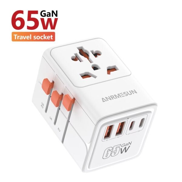 TESSAN Universal Travel Adapter, 65W GaN International Plug Adaptor with 4 USB(2 USB C) Charging Ports, Worldwide Power Outlet for US to European EU UK AUS Ireland(Type C/G/A/I)