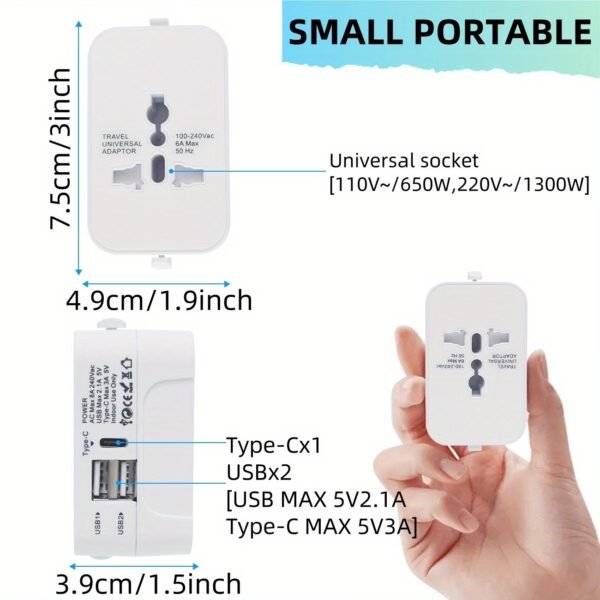 Travel Adapter with USB, Universal All in One Worldwide Travel Adapter Power Converters Wall Charger AC Power Plug Adaptor with 2 USB Ports Charging Ports for USA EU UK AUS