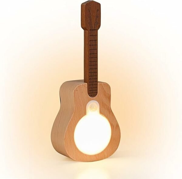 Rechargeable LED Guitar Night Light with Motion Sensor - Wooden Wall Sconce with 3 Light Modes & Built-in Music, Cordless Magnetic Mount, Unique Home Decor Gift
