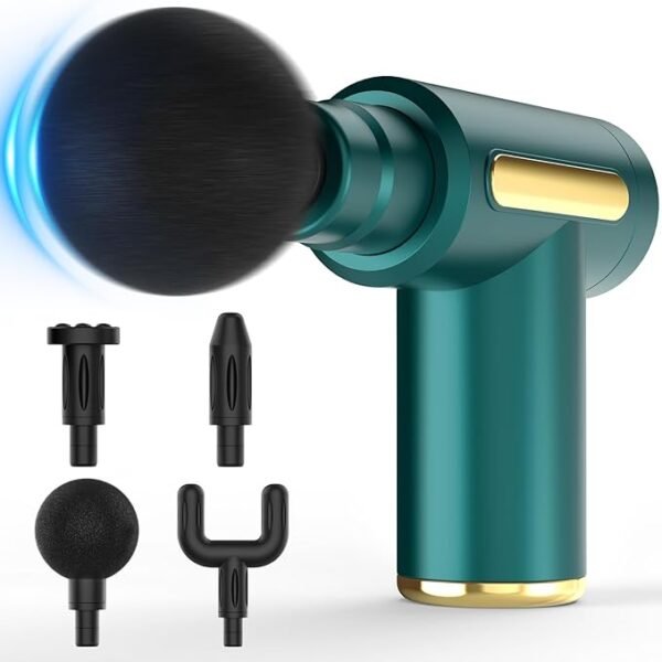 中图_1 Mini Handheld Massage Gun – Deep Tissue Muscle Massager with 6 Speeds, 4 Heads, Type-C Charging – Lightweight & Quiet – for Athletes, Seniors, Office Use (Red)