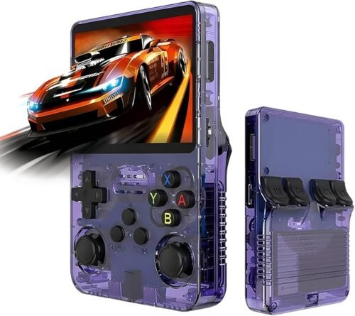 R36S Retro Handheld Game Console, 64GB Built-in Games, Save & Load Function, 3.5" IPS Screen, Portable Emulator Gaming Console for Travel, Adults & Kids (Purple R36s 3.5")