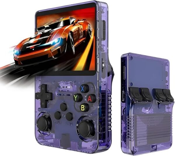R36S Retro Handheld Game Console, 64GB Built-in Games, Save & Load Function, 3.5" IPS Screen, Portable Emulator Gaming Console for Travel, Adults & Kids (Purple R36s 3.5")