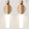 Chilvane Motion Sensor Light Indoor Night Light Wall Sconce Wooden Rechargeable Portable Magnetic Battery Operated LED Night Light for Kids Bathroom Toliet Light Closet Bedroom,White Ash Wood Pack 2
