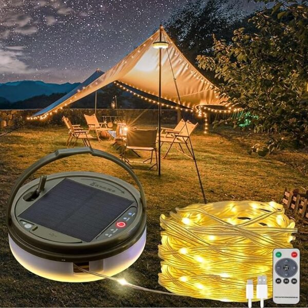 Solar Camping String Lights, 39.4 FT Fairy String Light, 4 in 1 Portable Waterpr