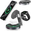 2026 Upgraded Qi2 Foldable 360º Rotatable Zinc Alloy 3 in 1 Magnetic Wireless Charging Station,3-in-1 Qi2 Charger for Apple iPhone 12~17,iWatch,AirPods(30W Adapter & Case Included)(Grey)