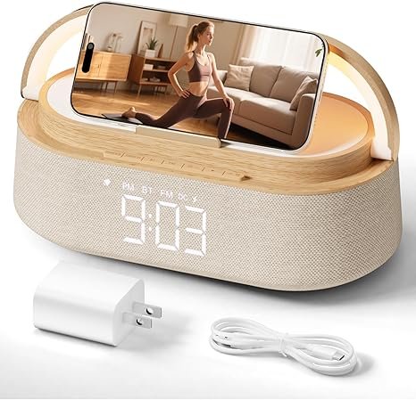 中图_1 Bluetooth Speaker with Wireless Charge FM Radio 2500mAh Battery, LED Night Light Suitable for Home,Bedroom,Office,Gifts