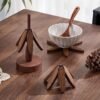 Wooden Placemats - Tree Washer Set, Wooden Pinwheel Coaster Set with Stand for Easy Storage - for Fondue pots, Pans, Bowls, teapots, Warming Trays - Versatile Decorations (B Walnut 4 pcs)