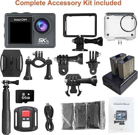 Action Camera 5K 30FPS 20MP Waterproof Camera 100FT Underwater EIS Sports Cam with Touch Screen, 170° Wide Angle, Remote Control, WiFi, 5X Zoom for Snorkeling, Diving, Cycling, and Vlogging