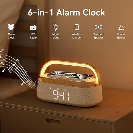 Bluetooth Speaker with Wireless Charge FM Radio 2500mAh Battery, LED Night Light Suitable for Home,Bedroom,Office,Gifts