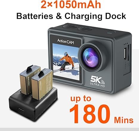 中图_3 Action Camera 5K 30FPS 20MP Waterproof Camera 100FT Underwater EIS Sports Cam with Touch Screen, 170° Wide Angle, Remote Control, WiFi, 5X Zoom for Snorkeling, Diving, Cycling, and Vlogging