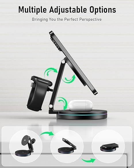 2026 Upgraded Qi2 Foldable 360º Rotatable Zinc Alloy 3 in 1 Magnetic Wireless Charging Station,3-in-1 Qi2 Charger for Apple iPhone 12~17,iWatch,AirPods(30W Adapter & Case Included)(Grey)