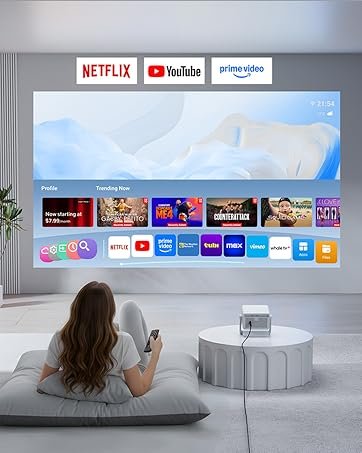 【Officially-Licensed APP & 1800 ANSI】Smart Mini Projector with WiFi and Bluetooth 4K Support, VOPLLS Auto Focus/ Keystone Outdoor Portable Movie Phone Video Proyector for Bedroom/Home/Wall/Ceilling