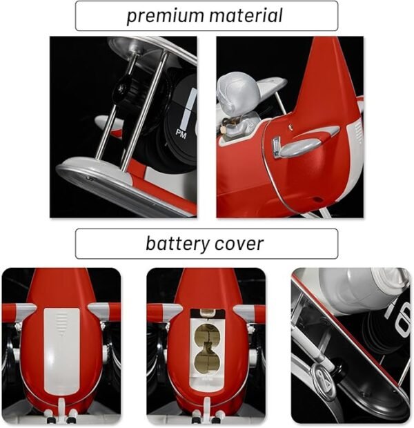 Airplane Flip Clock 12 Hours, Silent Retro Digital Desk Clock with Auto Flip Mechanism, Battery Powered Retro Flip Calendar for Home Office Bedroom Decor (Red)