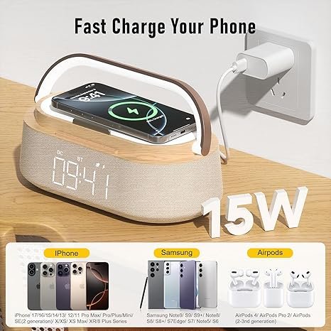 Bluetooth Speaker with Wireless Charge FM Radio 2500mAh Battery, LED Night Light Suitable for Home,Bedroom,Office,Gifts