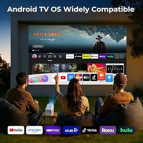 Native 1080P Smart Mini Projector with WiFi 6 Bluetooth 5.4, Full HD 4K Support Auto Focus&Keystone,Built-in Apps Android TV OS,Stereo Speakers,Portable Movie Projector for iPhone Home Outdoor WEMI X3