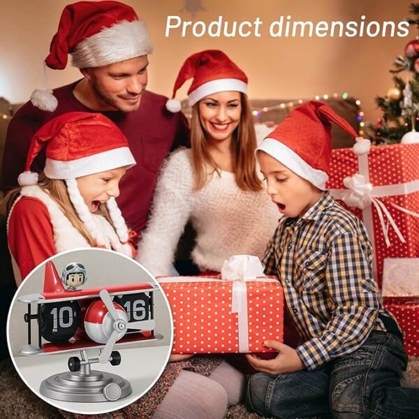 Airplane Flip Clock 12 Hours, Silent Retro Digital Desk Clock with Auto Flip Mechanism, Battery Powered Retro Flip Calendar for Home Office Bedroom Decor (Red)