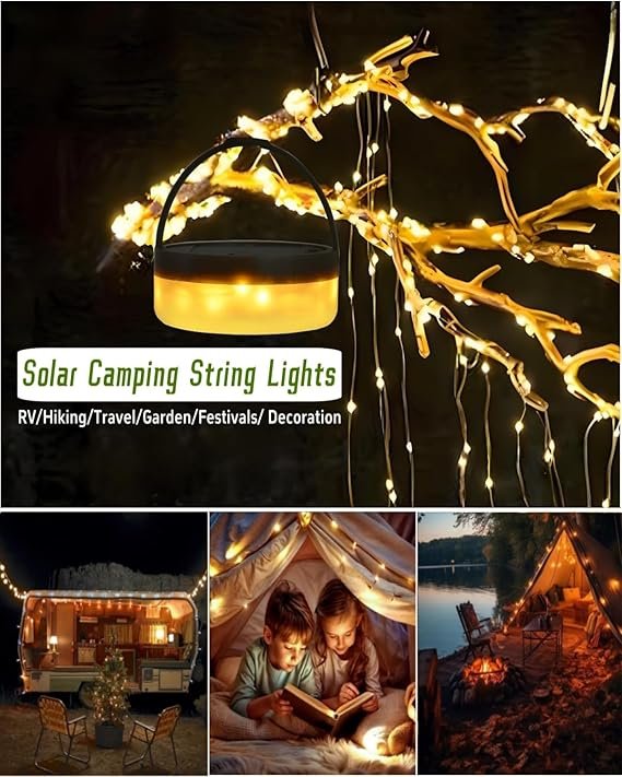 Solar Camping String Lights, 39.4 FT Fairy String Light, 4 in 1 Portable Waterpr
