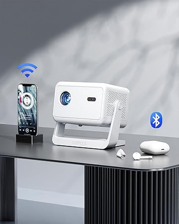 【Officially-Licensed APP & 1800 ANSI】Smart Mini Projector with WiFi and Bluetooth 4K Support, VOPLLS Auto Focus/ Keystone Outdoor Portable Movie Phone Video Proyector for Bedroom/Home/Wall/Ceilling