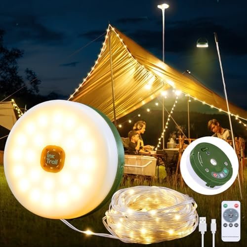 中图_8 Camping String Lights, 4 in 1 Quick Storage 33FT Rechargeable Tent Lights with 9 Lighting Modes, Hanging Waterproof Portable Retractable LED Lamp for Outdoor, Patio, RV, Awning, Garden, Party