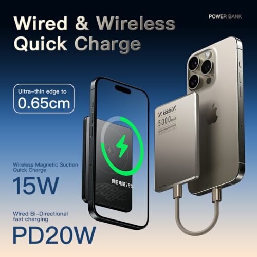 LISEN [0.3'' Ultra Slim [Qi2 15W Max] for MagSafe Battery Pack,5000mAh MagSafe Power Bank Wireless,Travel Essentials Portable Charger,Magnetic Power Bank for iPhone 17 Pro Max Plus Air 16 15 14 13 12
