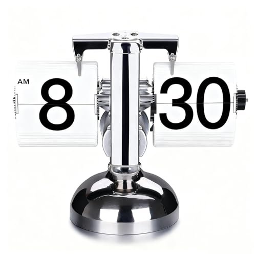 Flip Clock, Retro Flip Clock, Stylish Timepiece, Battery-Powered, Built-in Gears, Perfect for Desks/Bedrooms/Offices(White)