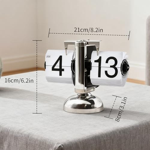 Flip Clock, Retro Flip Clock, Stylish Timepiece, Battery-Powered, Built-in Gears, Perfect for Desks/Bedrooms/Offices(White)