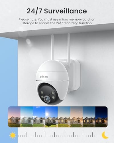 ieGeek Solar Security Cameras Wireless Outdoor, WiFi Surveillance Camera with Solar Panel & 9000mAh Battery, 24/7 Recording, 360° Panoramic View, Auto Tracking, 2K Color Night Vision, No Subscription