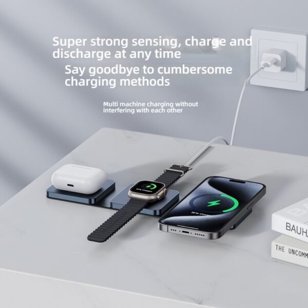 3 in 1 Charging Station for Apple Multiple Devices, Foldable Magnetic Fast Wireless Charger Dock, Travel Charging Pad for iPhone 17 16 15 14 13 12 Pro Max Plus Apple Watch Series & AirPods 4/3/2/Pro
