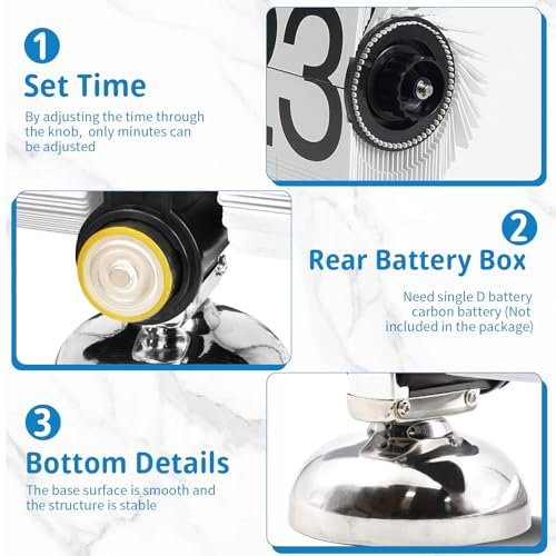 Flip Clock, Retro Flip Clock, Stylish Timepiece, Battery-Powered, Built-in Gears, Perfect for Desks/Bedrooms/Offices(White)