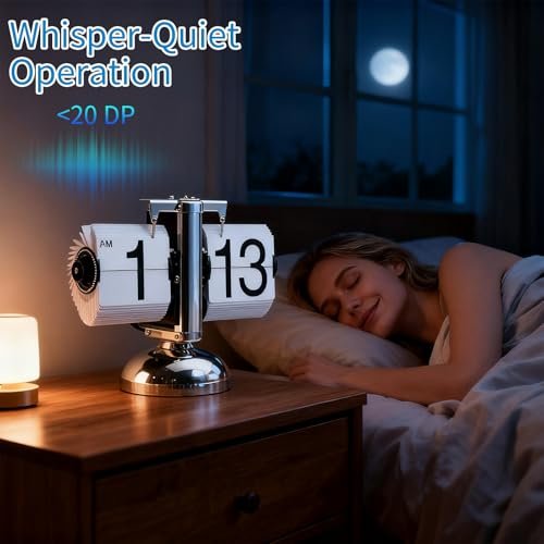 Flip Clock, Retro Flip Clock, Stylish Timepiece, Battery-Powered, Built-in Gears, Perfect for Desks/Bedrooms/Offices(White)