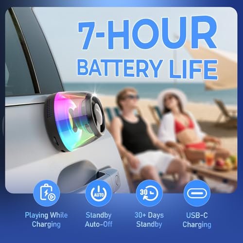 Mini Bluetooth Speaker, Teen Gift Ideas, Loudspeaker with Bass Diaphragm, 5W Internal-Magnet Speaker, 7H Playtime,TWS, RGB Light, TF Card Slot