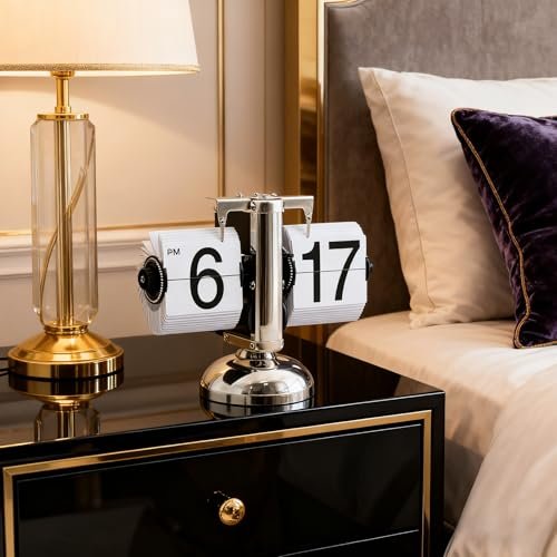 Flip Clock, Retro Flip Clock, Stylish Timepiece, Battery-Powered, Built-in Gears, Perfect for Desks/Bedrooms/Offices(White)