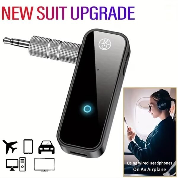 Bluetooth Transmitter Receiver for 2 AirPods or BT Devices, Bluetooth Wireless Transmitter for Headphones, 3.5mm Aux Audio Jack Adapter for in-Flight TV Car Home Stereo System