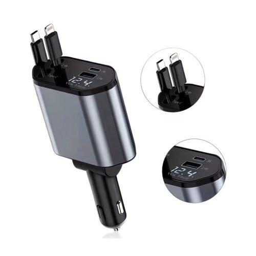 Retractable Car Charger, 4 in 1 Fast Charging Car Charger with USB-C & USB-A, Compatible with iPhone 17/16/15/14/13/12/11,Galaxy,Pixel, Car Accessories for Men Women Drivers