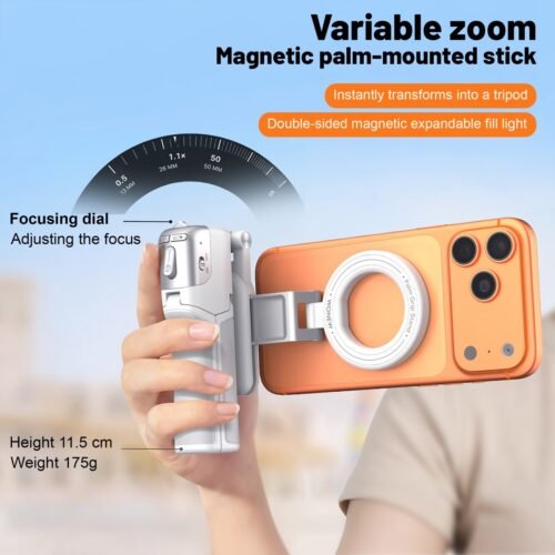 1 MQOUNY for Magsafe Tripod Stand for iPhone,Portable Pocket Size Selfie Stick with Rechargeable Remote and Metal Ring,Extendable Detachable Cell Phone Tripod Compatible with iPhone/Android