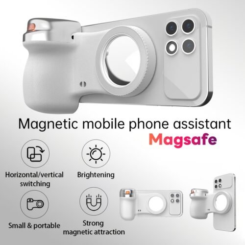 1 Phone Camera Grip with Selfie Ring Light & Detachable Bluetooth Remote Control, TikTok Scrolling Remote Shutter, Cold Shoe for Light/Mic, Compatible with iPhone & Android Phone